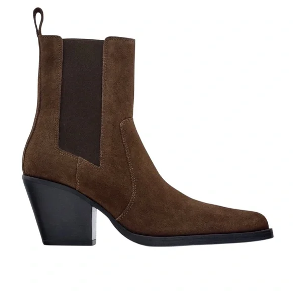 ZARA Brown Suede Heeled Ankle Boots in Sz 36 (6) - Picture 3 of 9